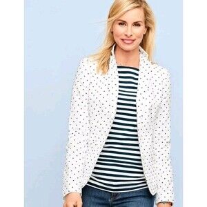 Talbots White Linen Blend Embroidered Dot Fitted Blazer Jacket Sz 8 Classic